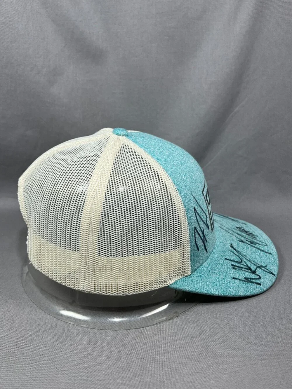 Richardson Trucker Hat Blue Teal Ivory Mesh Snapback Fishing Flag Signatures Cap